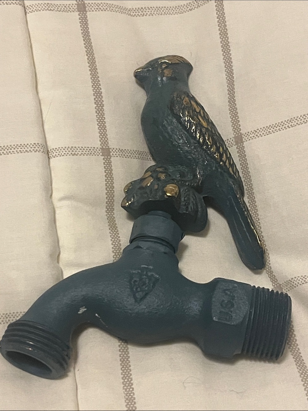 Decorative Bird Garden Faucet Tap - Blue with Brass Accents
